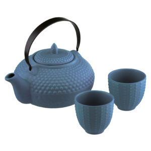 Oriental Hobnail Teapot & 2 Cups Mizu Blue