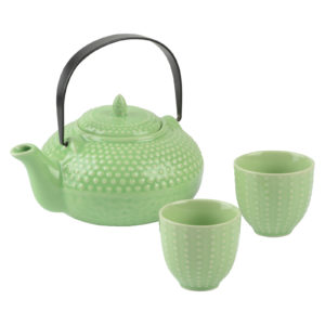Oriental Hobnail Teapot & 2 Cups Jade
