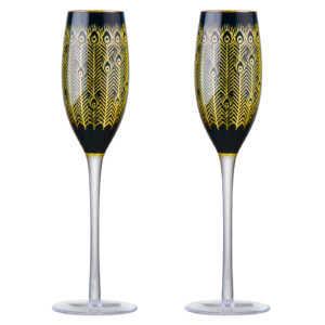 Set of 2 Midnight Peacock Champagne Flutes